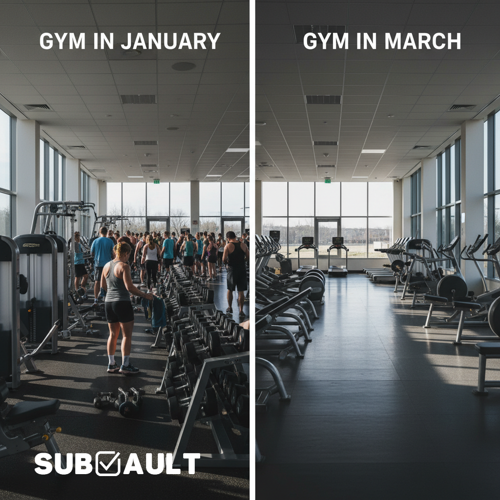 Gym membership subscriptions tracked in SubVault - 67% never get used